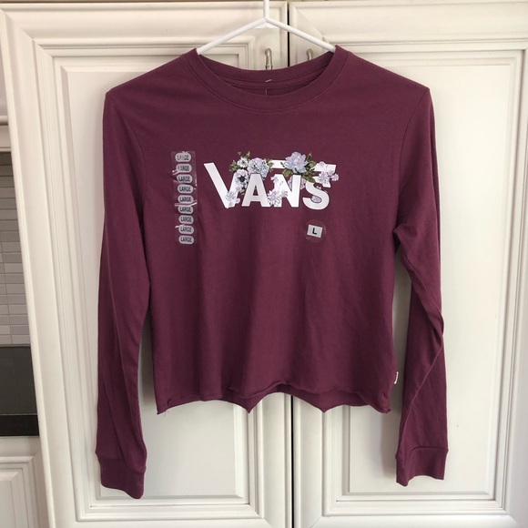 NWT Vans burgundy crop t-shirt l/s - Picture 1 of 11